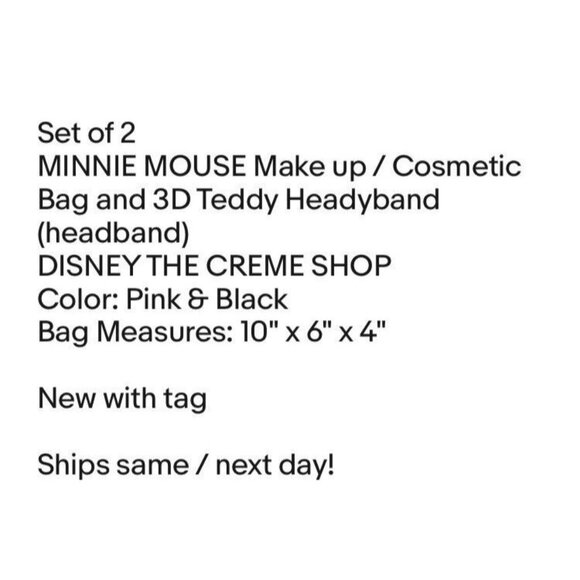 MINNIE MOUSE Makeup Cosmetic Bag & 3D Teddy Headyband DISNEY THE CREME SHOP NWT - Picture 6 of 6